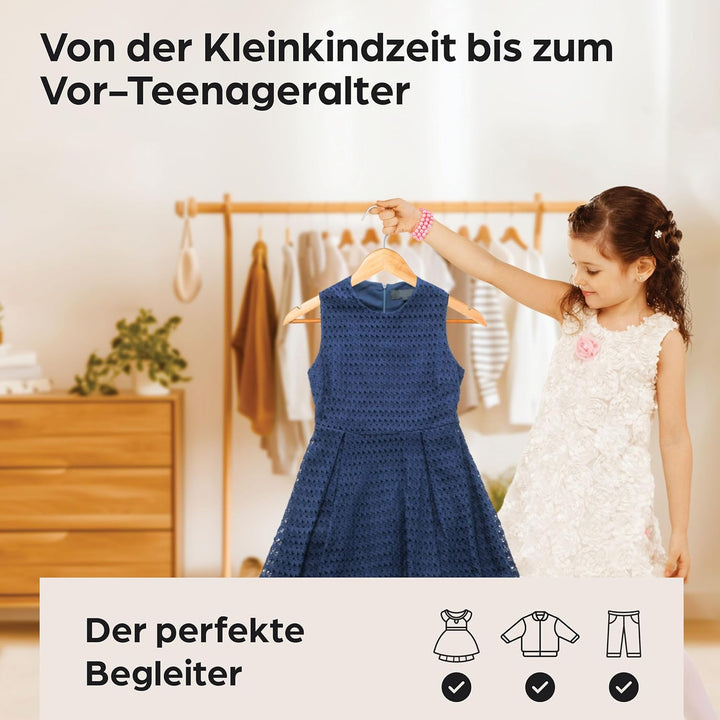 Kinderkleiderbügel FSC® Holz mit Haken 360° Drehbar - 10er Set - Robustes Natur Buchenholz - Perfekt
