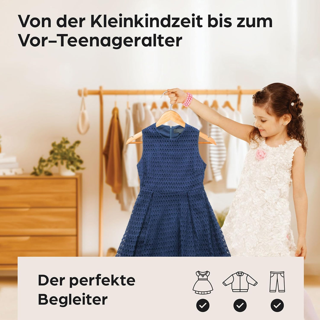 Kinderkleiderbügel FSC® Holz mit Haken 360° Drehbar - 10er Set - Robustes Natur Buchenholz - Perfekt