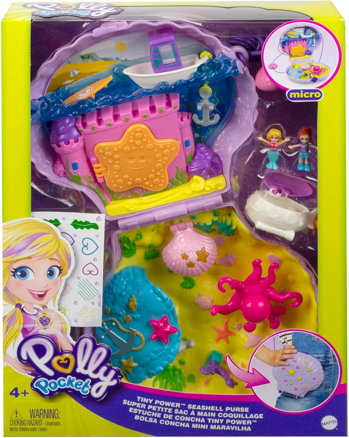 Polly Pocket Schatulle, Muschel Tasche zum Umhängen in Unterwasser Thema, mit 2 Puppen und 1 U-Boot,