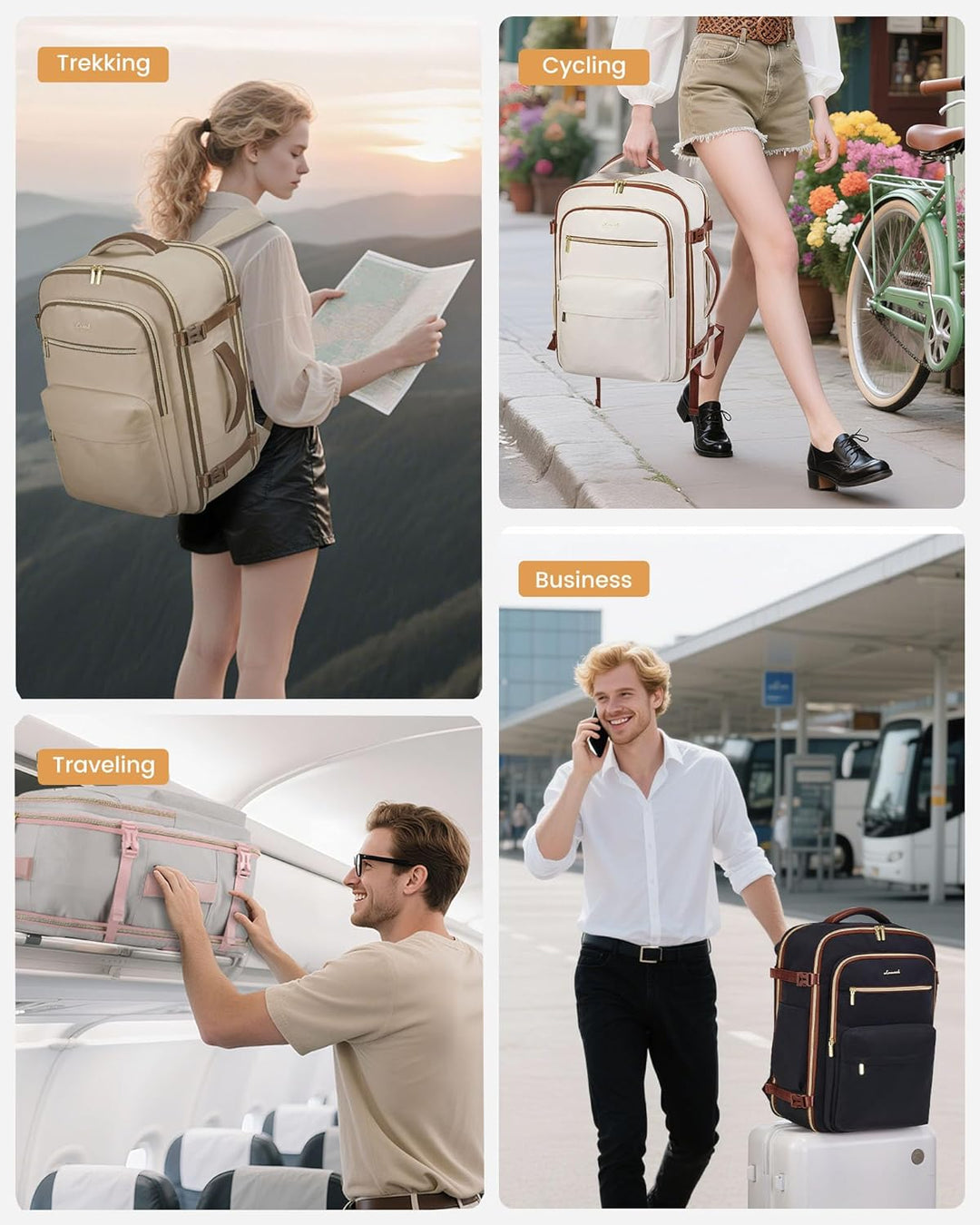 LOVEVOOK Handgepäck Rucksack Flugzeug, 40L Gross Reiserucksack Damen Herren Travel Backpack für 17,3