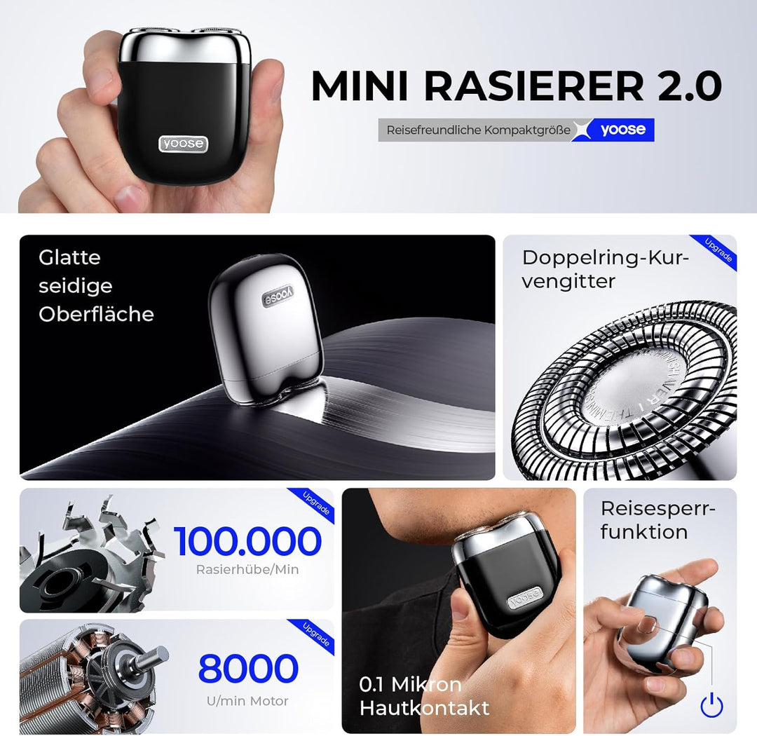 yoose Rasierer Herren Elektrisch, Tragbarer Rasierer Herren (Nass/Trocken), IPX7 wasserdicht mit USB