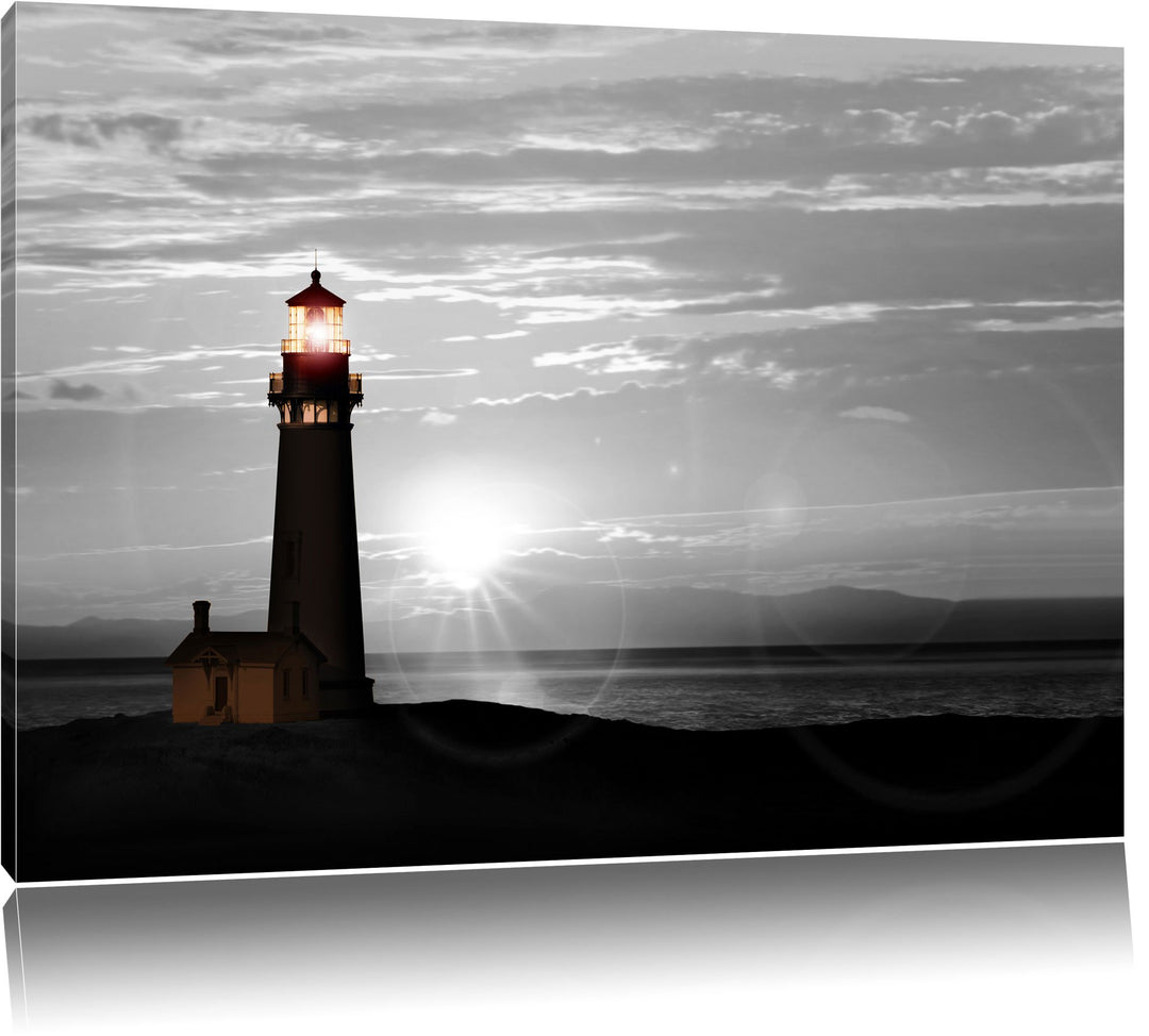 Pixxprint Leuchtturm im Sonnenuntergang als Leinwandbild/Grösse: 100x70 cm/Wandbild/Kunstdruck/ferti