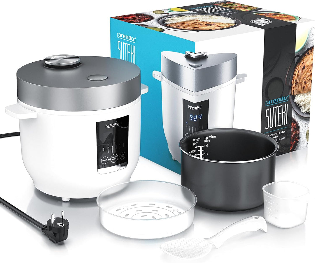 Arendo - Reiskocher - Muktikocher - Dampfgarer - 2l - Warmhaltefunktion - antihaftbeschichteter Gart