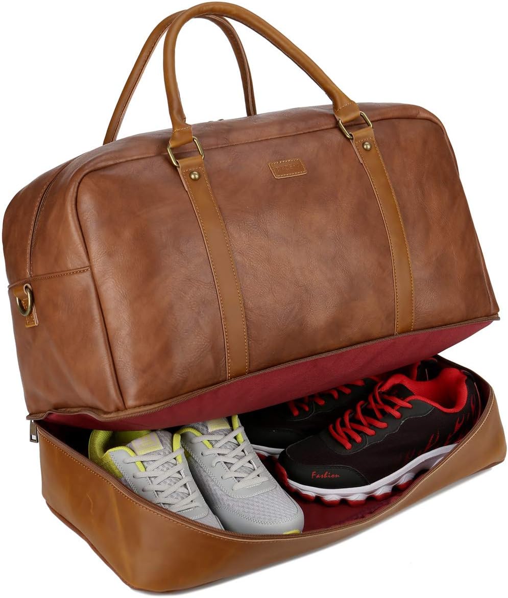 BAOSHA Gross PU Leder Reisetasche Handgepäck Travel Duffel Carry On Bag Weekender Tasche mit Schuhfa