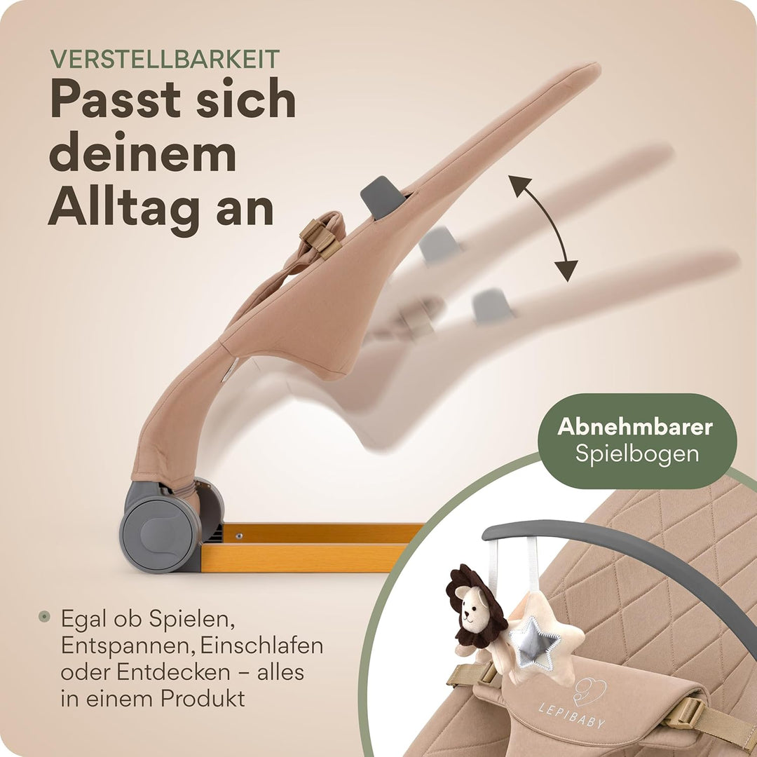 SamiBu Babywippe Faltbar &amp; Verstellbar | Baby Wippe Neugeborenen | Bouncer Newborn mit Spielbogen |