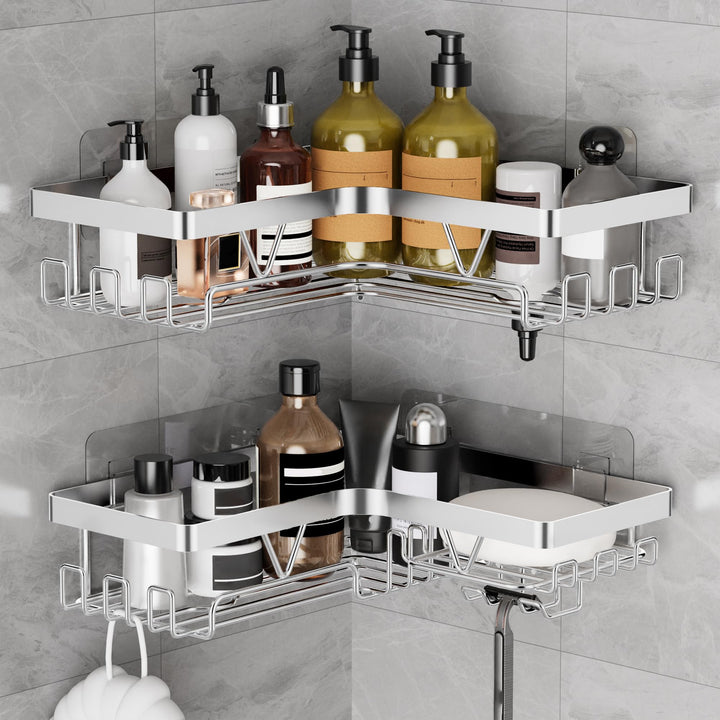 ZUNTO Eck-Duschregal – 2 Stück Duschregal ohne Bohren, Shampoo-Halter für Dusche aus Edelstahl, Kleb