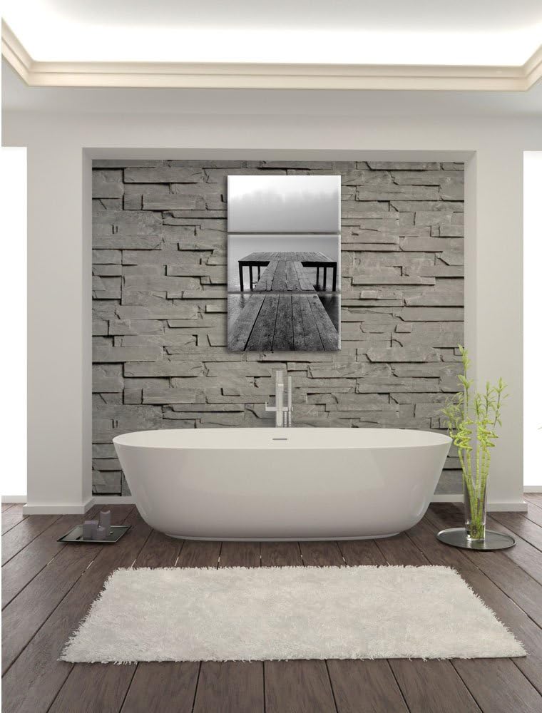 Pixxprint Steg am See Nebel 3-Teiler Leinwandbild 120x80 Bild auf Leinwand