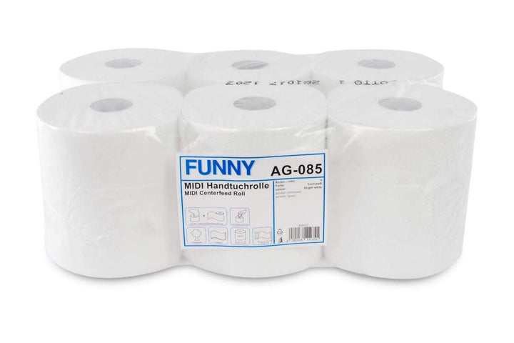 Funny Papierhandtuch-Rolle, Innenzug, 20 cm, 2-lagig, hochweiss, 1er Pack (1 x 6 Stück)