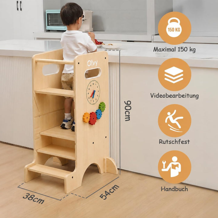 Olvy Montessori Lernturm | Learning Tower Holz für Kinder ab 1 Jahr 4-in-1 Learning Tower, 4-in-1 Le