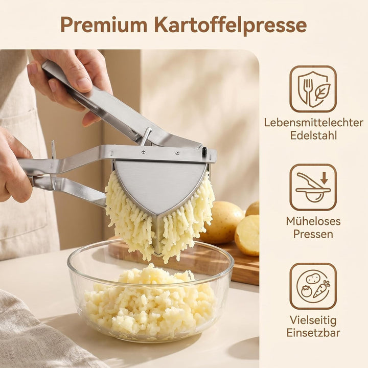 DULCE DOM Kartoffelpresse aus Edelstahl | Robustes Gemüse- & Obstpassiergerät für cremiges Püree | E