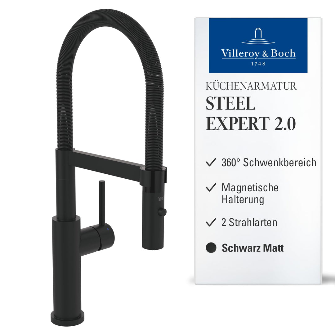 Villeroy & Boch Steel Expert 2.0 Küchenarmatur, Hochdruck, Wasserhahn Küche mit Umschaltfunktion und