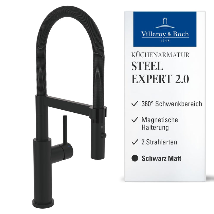 Villeroy & Boch Steel Expert 2.0 Küchenarmatur, Hochdruck, Wasserhahn Küche mit Umschaltfunktion und
