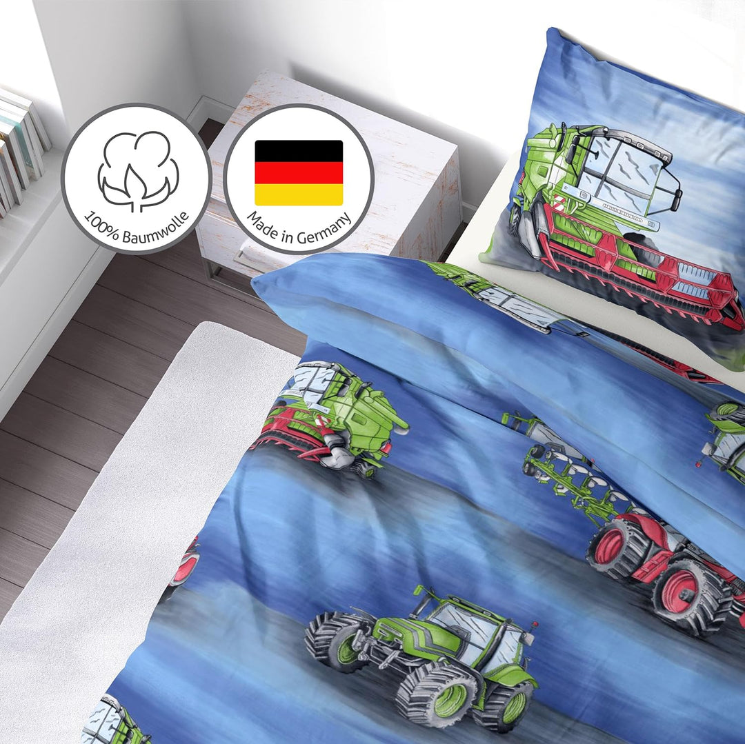 LINKHOFF Traktor Bettwäsche 135x200 Jungen 2tlg | Mähdrescher & Traktoren Bettwäsche-Set für Kinder