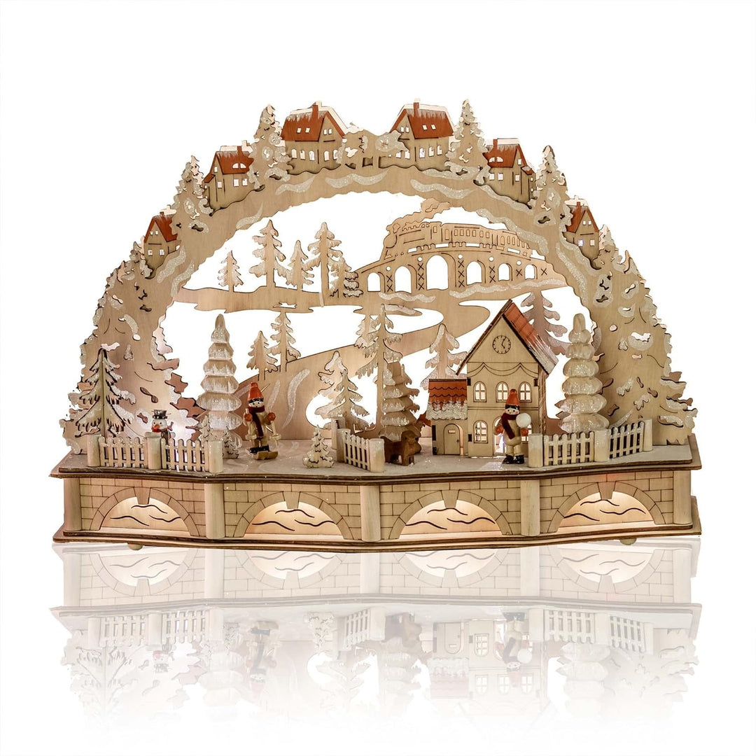 Hellum LED Schwibbogen Weihnachten naturfarbenen Holz, mit Timer, Lichterbogen Weihnachten 45x16x32