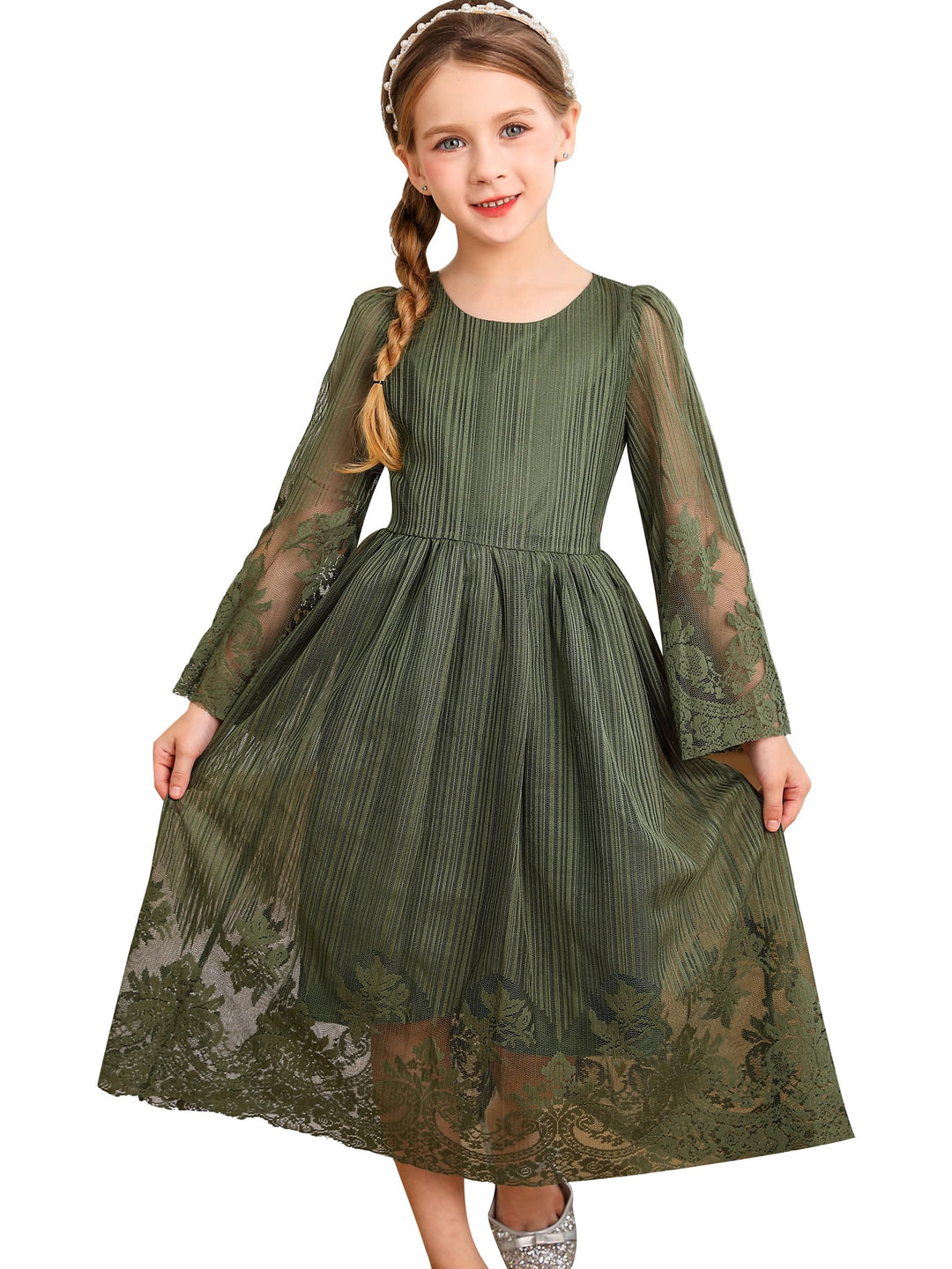 BONNY BILLY Mädchen Kleider Vintage Spitze Tüll Festlich Hochzeit Lang Abendkleid Ballkleid Partykle