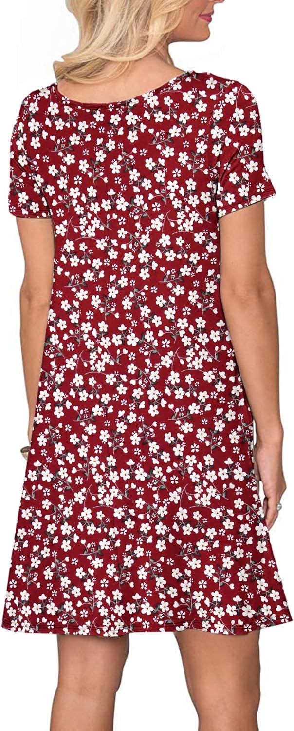 AUSELILY Damen Sommer Kurzarm Shirtkleider Kurz Sommerkleider mit Taschen | A-Linie T-shirt Kleider,