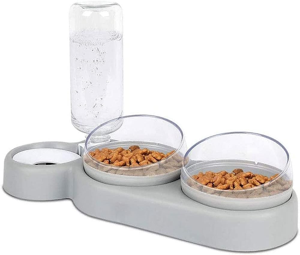 Katzennapf-Set 15° Neigbar Doppelter Futternapf für Nass- Trockenfutter, mit Automatischer Wasserfla