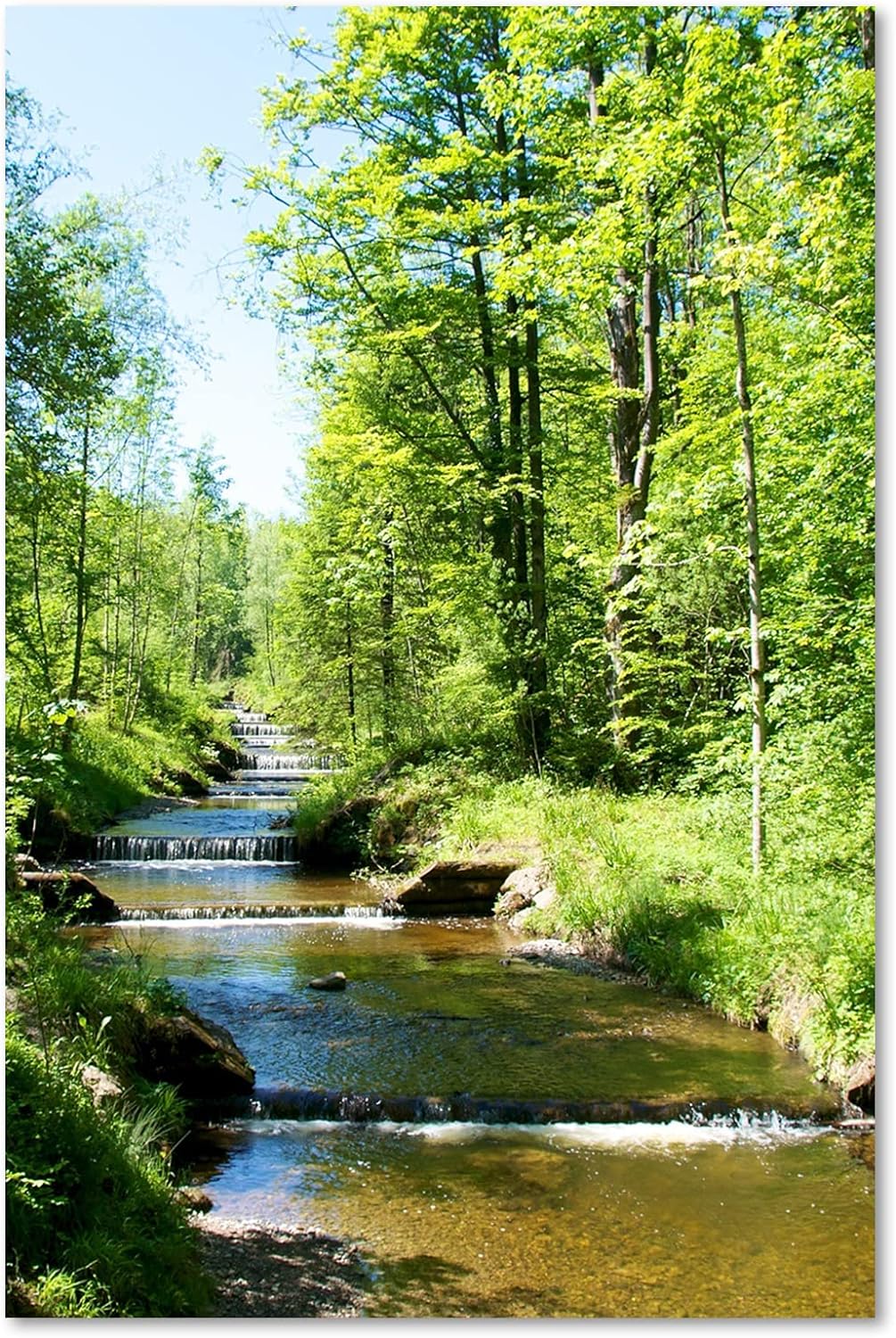 Feeby Vlies Leinwandbild XXL Landschaft Strom Sonniger Tag Kaskade 80x120 cm Wandbild Kunst Bilder S