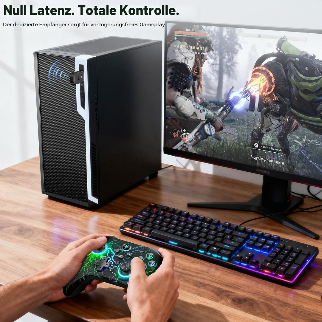 Controller PC, 2.4GHz Wireless PC Controller mit Hall Trigger/Cooles RGB Licht/1000mAh, Gaming Contr