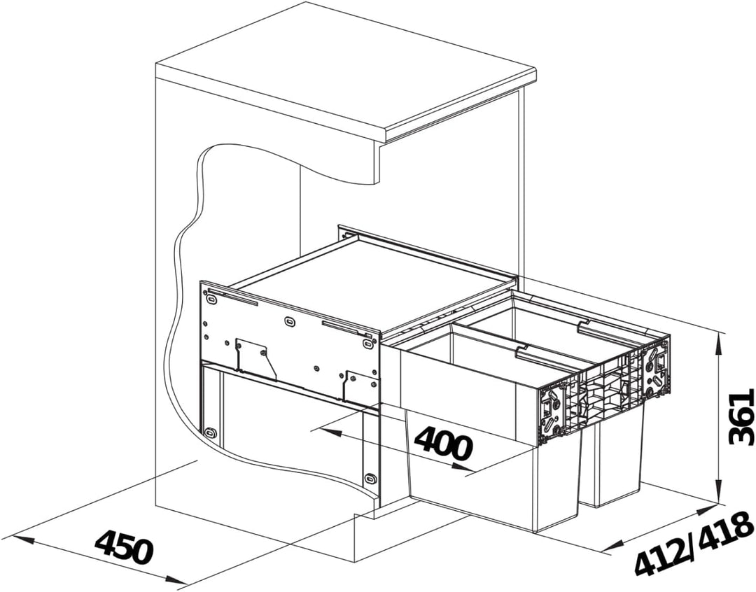BLANCO SELECT II 45/2 | Kunststoff, Aluminium | 45er Unterschrank | Auszugssystem zur Frontanbindung