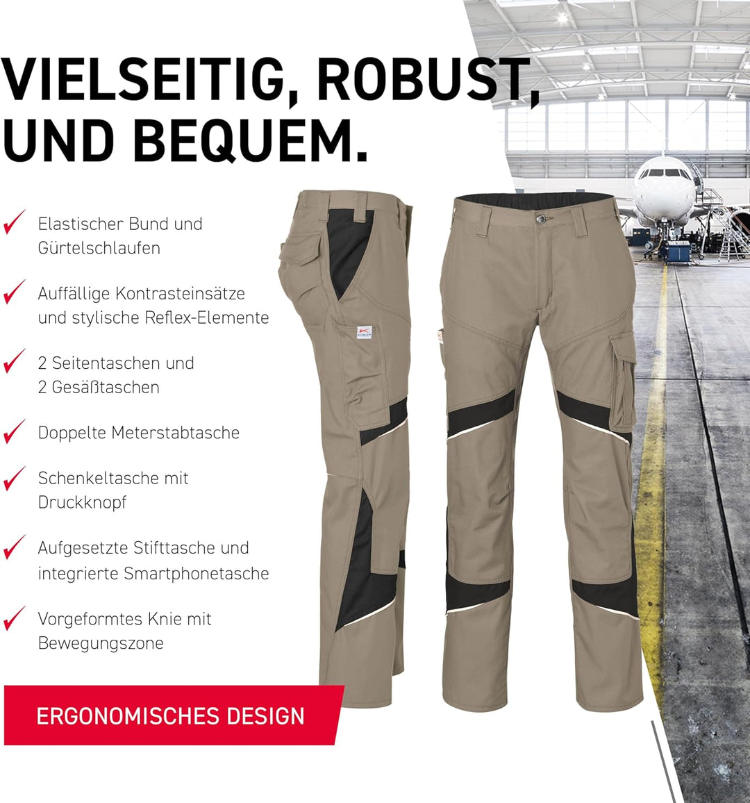 KÜBLER Workwear KÜBLER ACTIVIQ Damen-Arbeitshose sandbraun/schwarz Sandbraun/Schwarz 40, Sandbraun/S