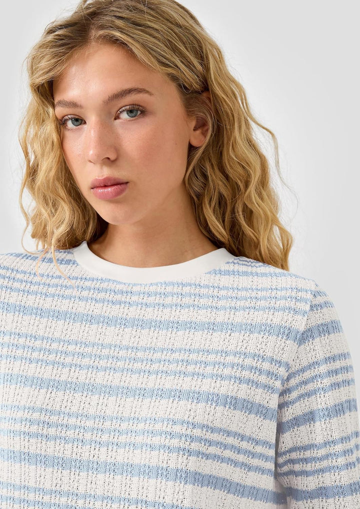 QS Damen Longsleeve mit Ajourmuster T-Shirt Langarm mit Ajourmuster XS 51g0_hellblau, XS 51g0_hellbl