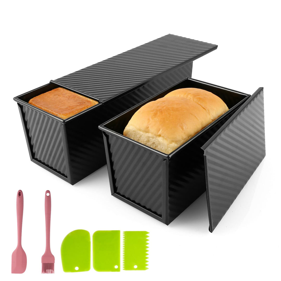 2 Stück Toastbrot Backform mit Deckel 1000g und 450g, Kastenform mit Deckel aus Kohlenstoffstahl, An