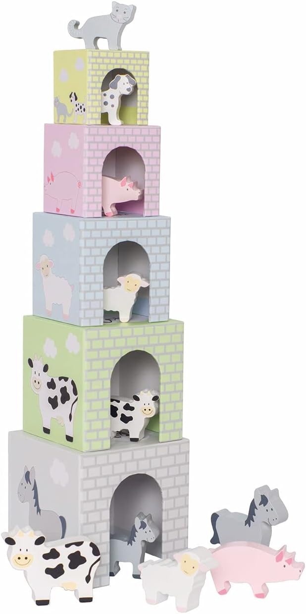 Jabadabado JA-C2504 Granattiere Animal Stapelbare Tierwürfel aus Granja, Black