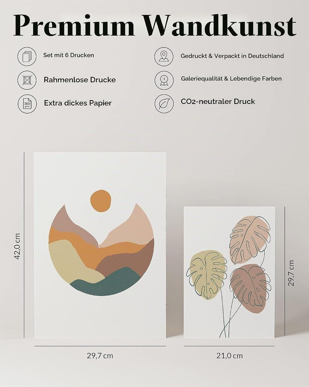 Heimlich® Premium Poster Set OHNE Bilderrahmen | 2 x DIN A3 &amp; 4 x DIN A4 - ca. 30x42 &amp; 21x30 | Stilv