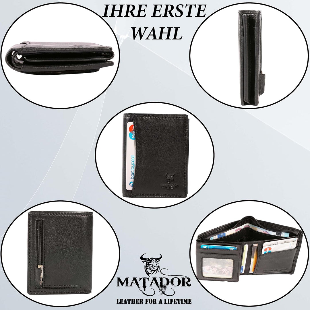 MATADOR Kartenetui Herren Leder 'Milano mit Geheimfach & Mini Münzfach | Minimalist Wallet Cardholde