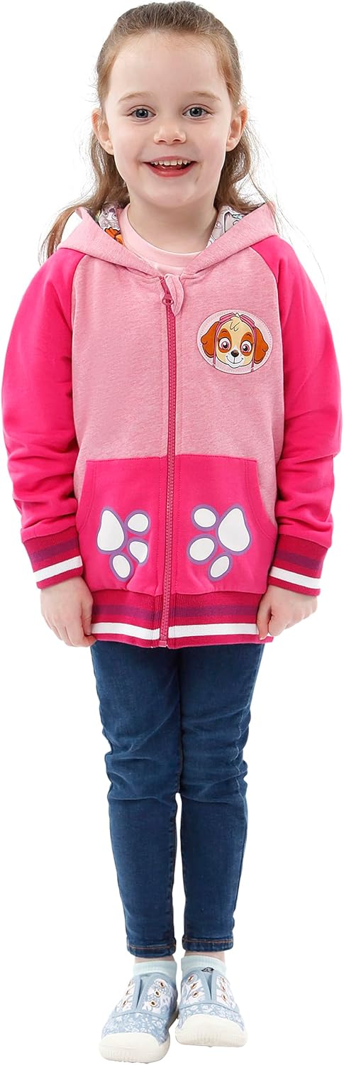 PAW PATROL Pullover Mädchen | Skye Zipper Hoodie | Glitzer Kapuzenpullover für Kinder 104 Rose, 104