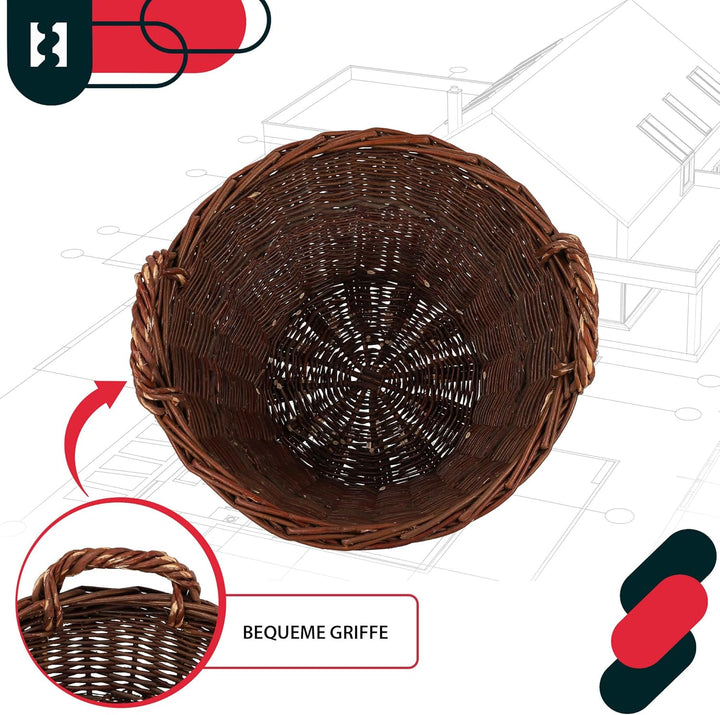 KOTARBAU® Weidenkorb mit Griffen - ø 50 cm - Blumen Korb - Aufbewahrung von Spielzeug - Holzkorb für