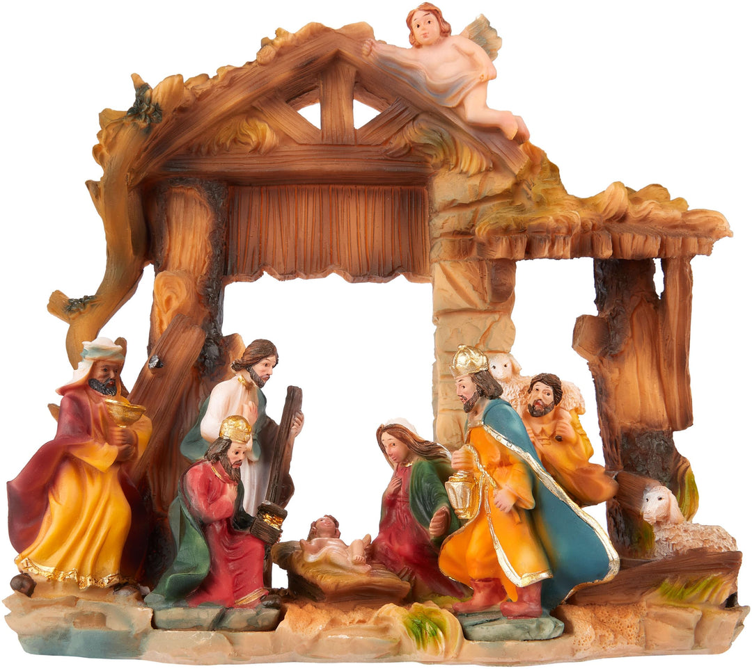 BRUBAKER Weihnachtskrippe - Jesus, Maria, Josef und die Könige im Krippenstall - 22 cm Tischkrippe W