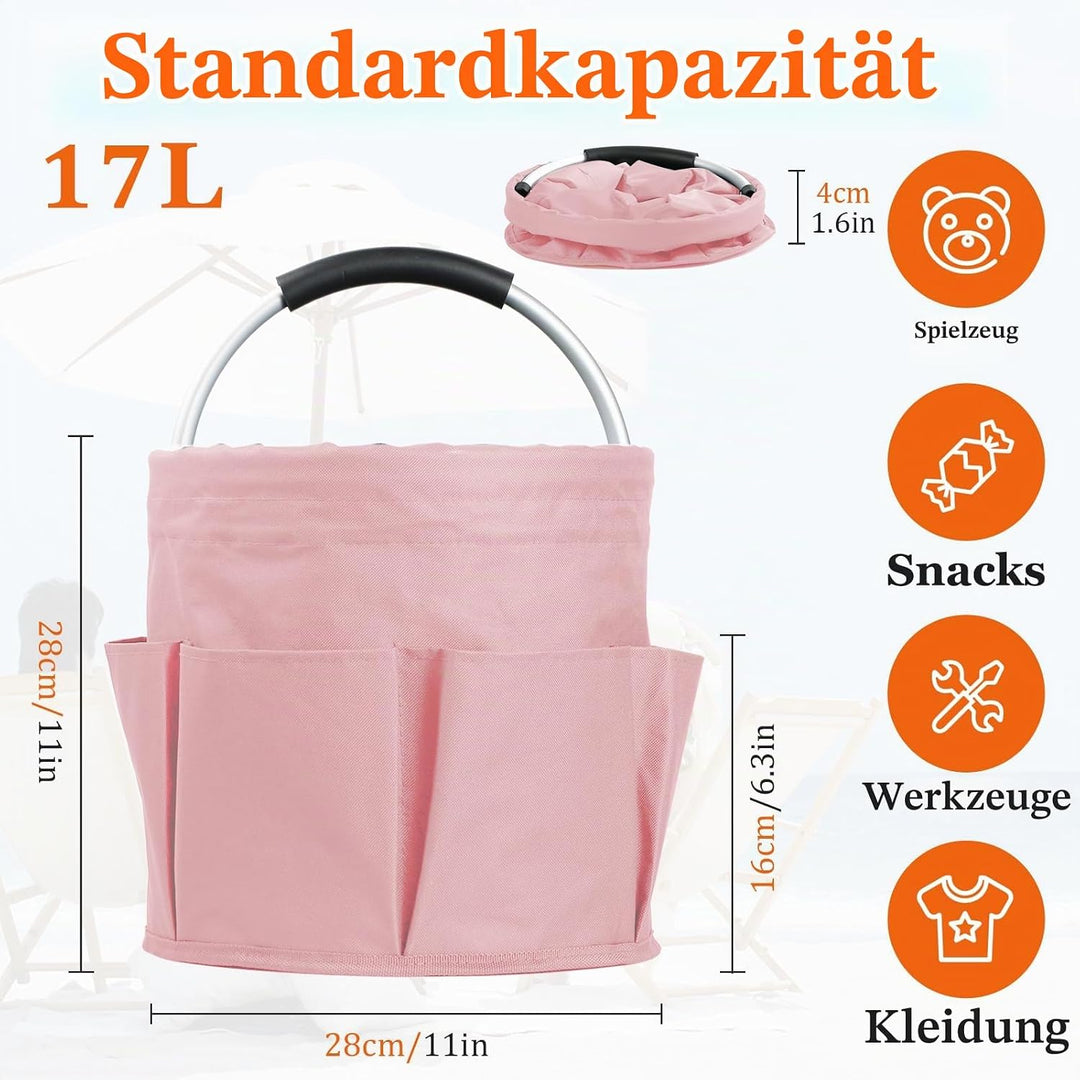 17L Einkaufskorb mit Henkel, Faltbarer Putzmittel Organizer mit 6 Taschen, Tragbarer Picknickkorb au