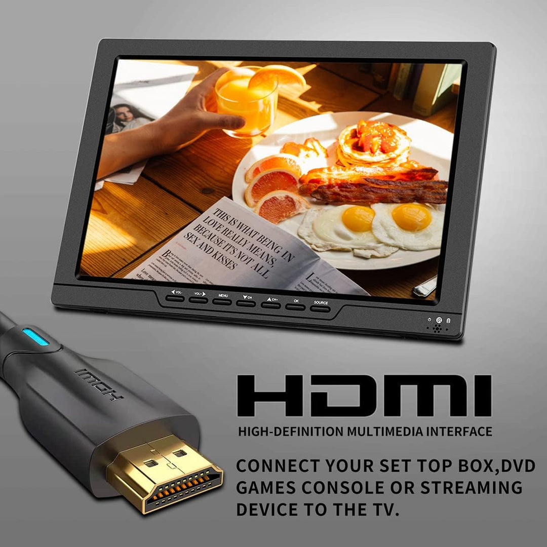 SOYAR Tragbarer 14,0-Zoll-LCD-Fernseher mit DVB-T2, wiederaufladbarem Akku, Mini-Freeview-TV, USB-An