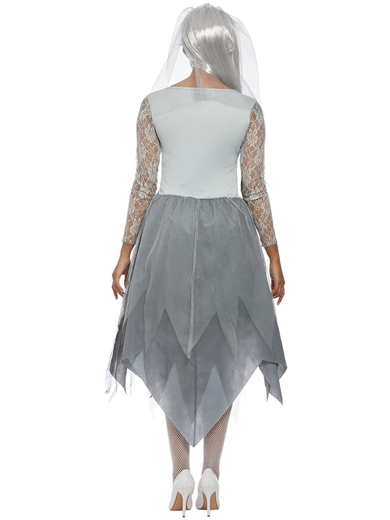 Graveyard Bride Costume, Grey, Dress & Veiled Headband (S)