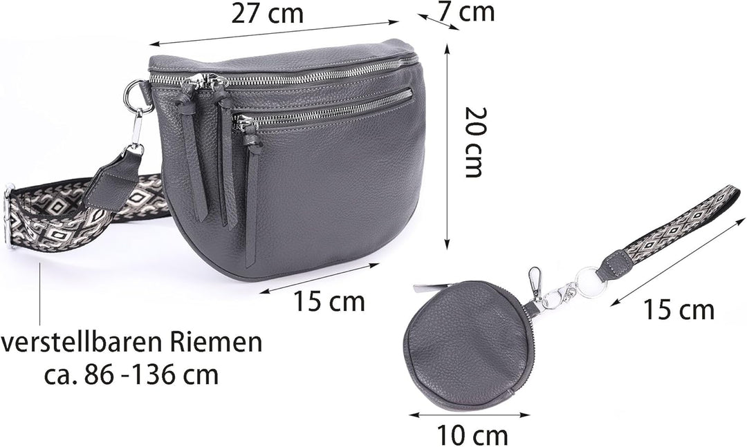 irisaa Umhängetasche Damen Crossbody Bag, 3 in 1 Schultertasche, Bauchtasche mit Reissverschluss und