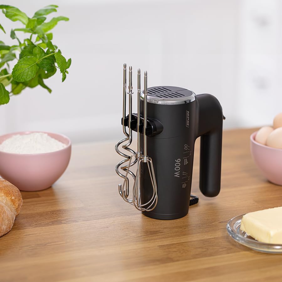 MPM Handmixer mit 2 Rührbesen und 2 Knethaken - 6 Geschwindigkeiten mit Turbotaste - 900 W - Anthraz