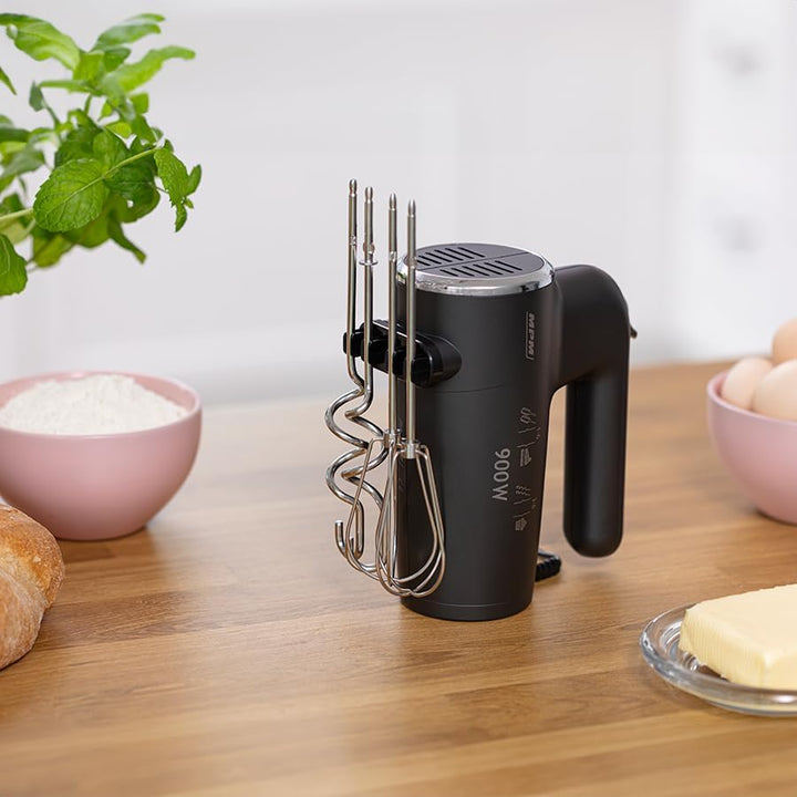 MPM Handmixer mit 2 Rührbesen und 2 Knethaken - 6 Geschwindigkeiten mit Turbotaste - 900 W - Anthraz