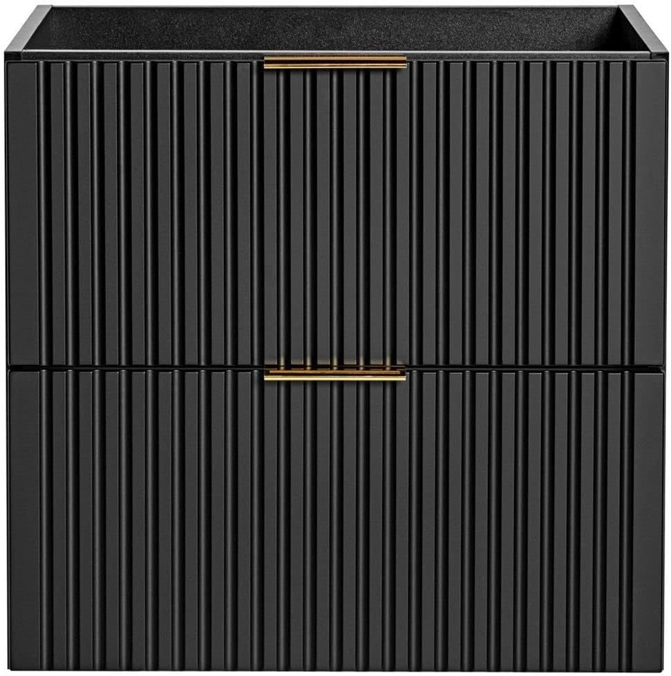 Lomadox Badezimmermöbel Waschtisch-Unterschrank 60cm matt schwarz mit gerilllter Front Waschbeckensc