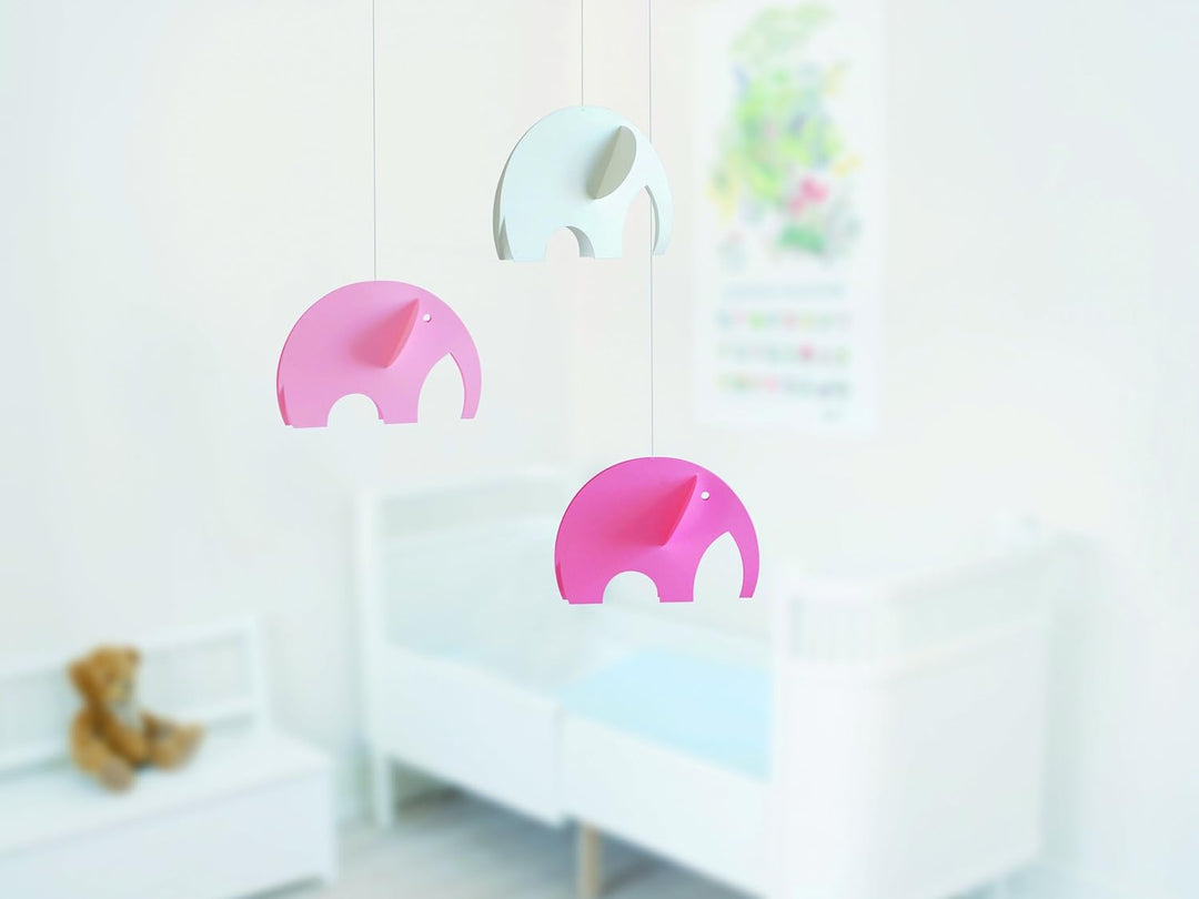 Flensted Olephants, Mobile, Stahl, pink/weiss, 47x30cm, Pink/Weiss