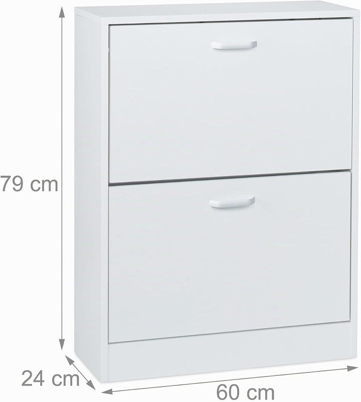 Relaxdays Schuhschrank, HxBxT: 79 x 60 x 24 cm, für 12 Paar, 2 Klappen, schmaler Schuhkipper, Flur S