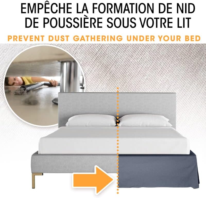 Betthusse 200x200 Grau - 4 Rüschen von 30 cm für Erwachsenenbett – Bettrock 200 x 200 cm, Lattenrost