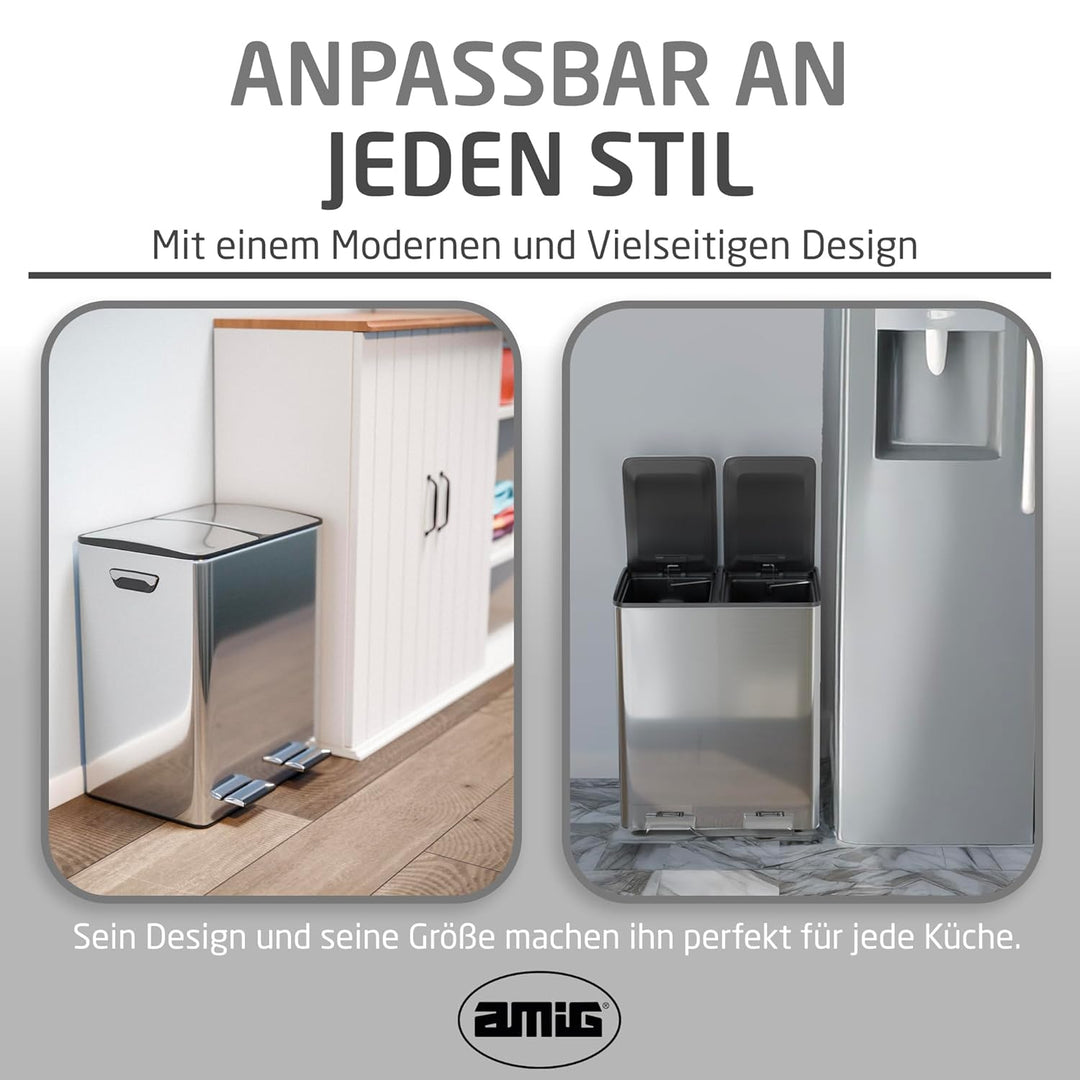 Amig - Doppelte Recycling-Mülleimer mit Pedalen Mod. RECIK EVO 40 L - 2 separate Behälter mit je 20