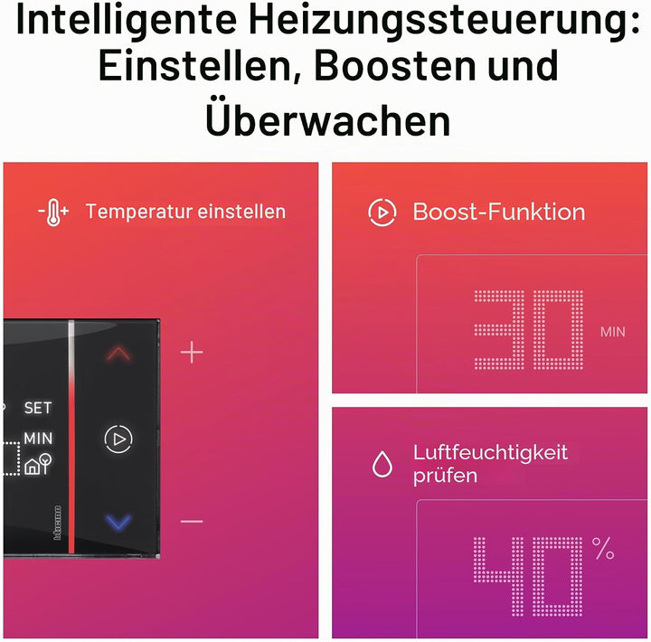 Bticino XG8002E Thermostat mit WiFi, New Smarther2 mit Netatmo, Schwarz, Temperaturregelung für den