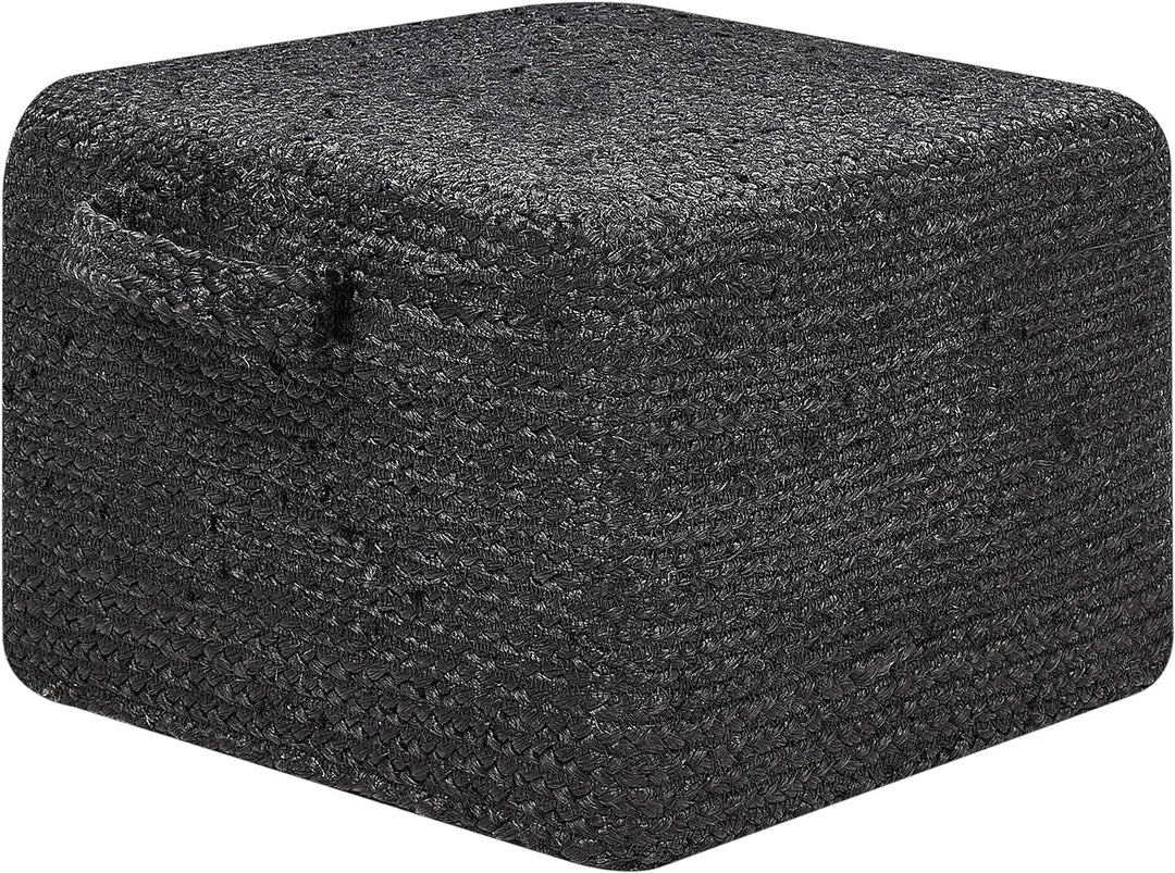 Pouf aus Jute schwarz 45x45x30 cm Sitzhocker im Boho Stil Dhadar