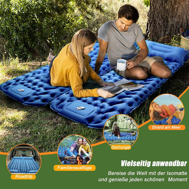 CALIYO Isomatte Camping 2Pcs – Verdickte Luftmatratze mit FusspressPumpe, Ultraleicht &amp; Wasserdicht