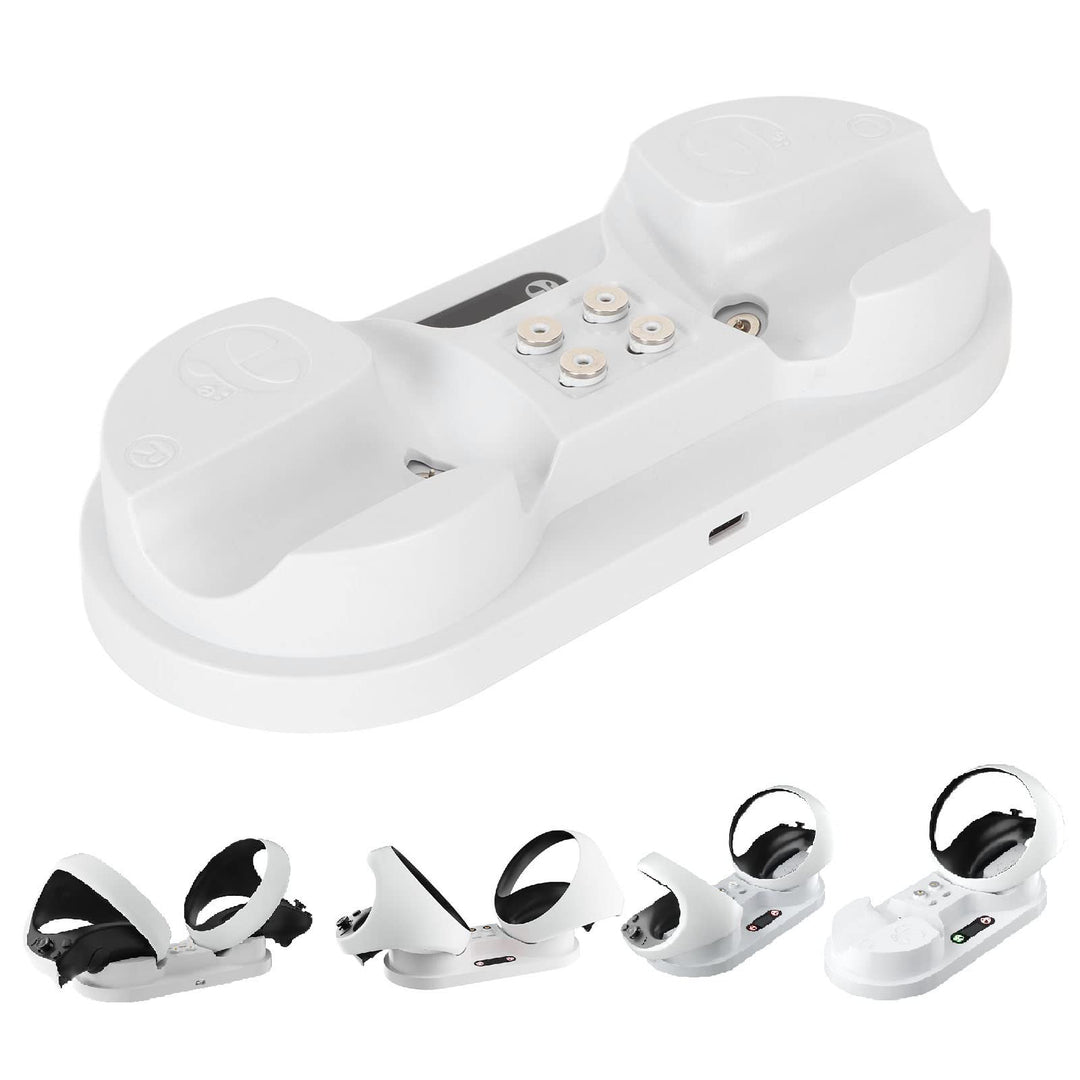 Ladestation für VR2, Dual-Controller-Ladestation, mit 4 Typ-C-Magnetanschlüssen, Typ-C-Ladekabel, LE