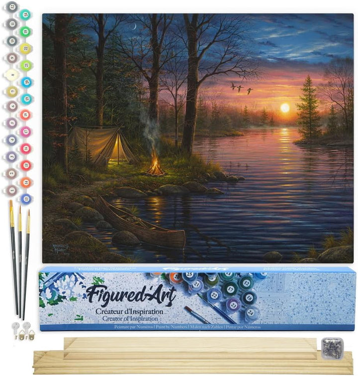 Figured'Art Malen Nach Zahlen Erwachsene Mit Rahmen Zelten am Fluss - Paint by Numbers Basteln DIY B