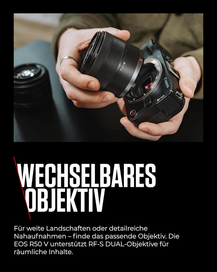 Canon EOS R50 V + RF-S 10-18mm F4.5-6.3 is STM - Vlog-Kamera, kompatibel mit Canon RF-Objektiven | C